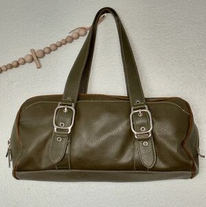 VINTAGE Y2K Grunge Faux Pebbled Leather Olive Green Satchel Large Handbag Purse